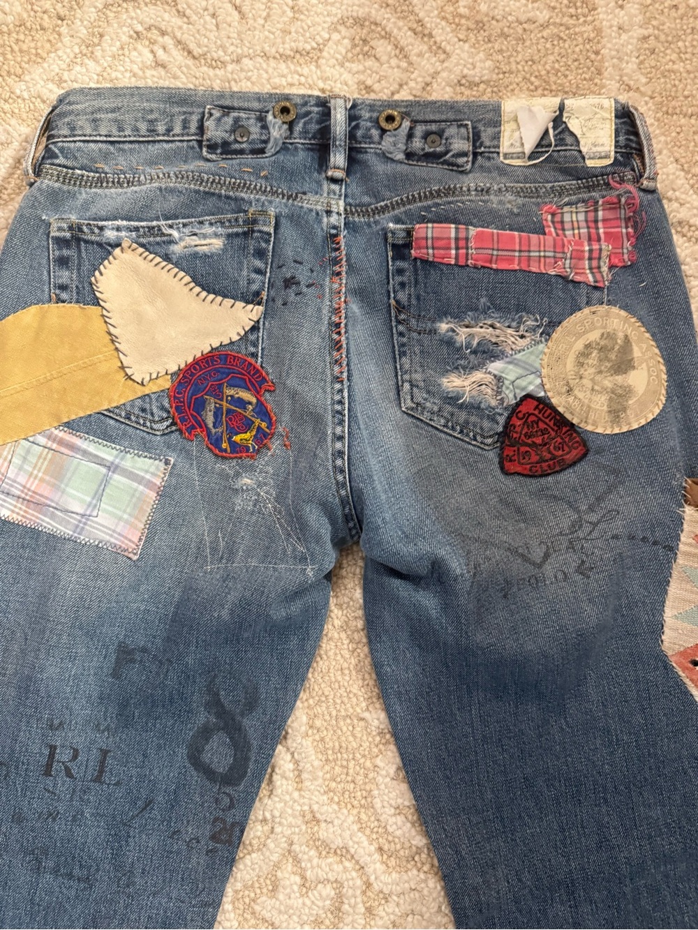 Women’s Distressed Patchwork Blue Jeans - Picture 5 of 11